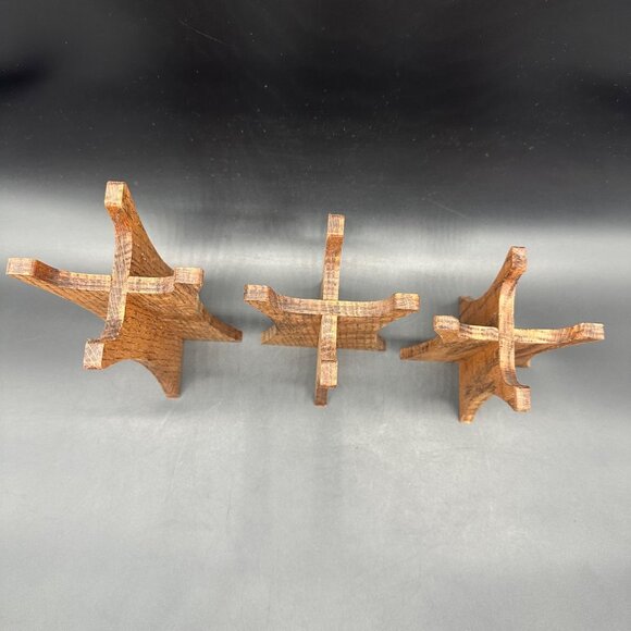Vintage Mid Century Modern Wooden Candle Holder Display Stands Retro Set of 3 - Picture 12 of 12